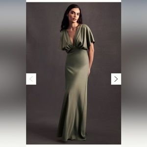 BHLDN Leila Deep-V Flutter-Sleeve Satin A-Line Gown size 12